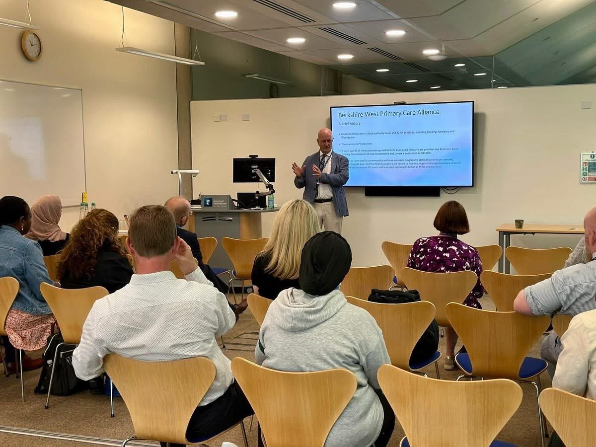 Adrian Chamberlain presenting the story of Berkshire West Primary Care Alliance to a group